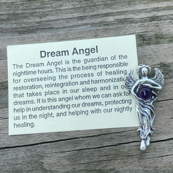 Dream Angel Pendant solid .925 Sterling Silver w/ genuine Amethyst made in USA - Picture 2 of 12